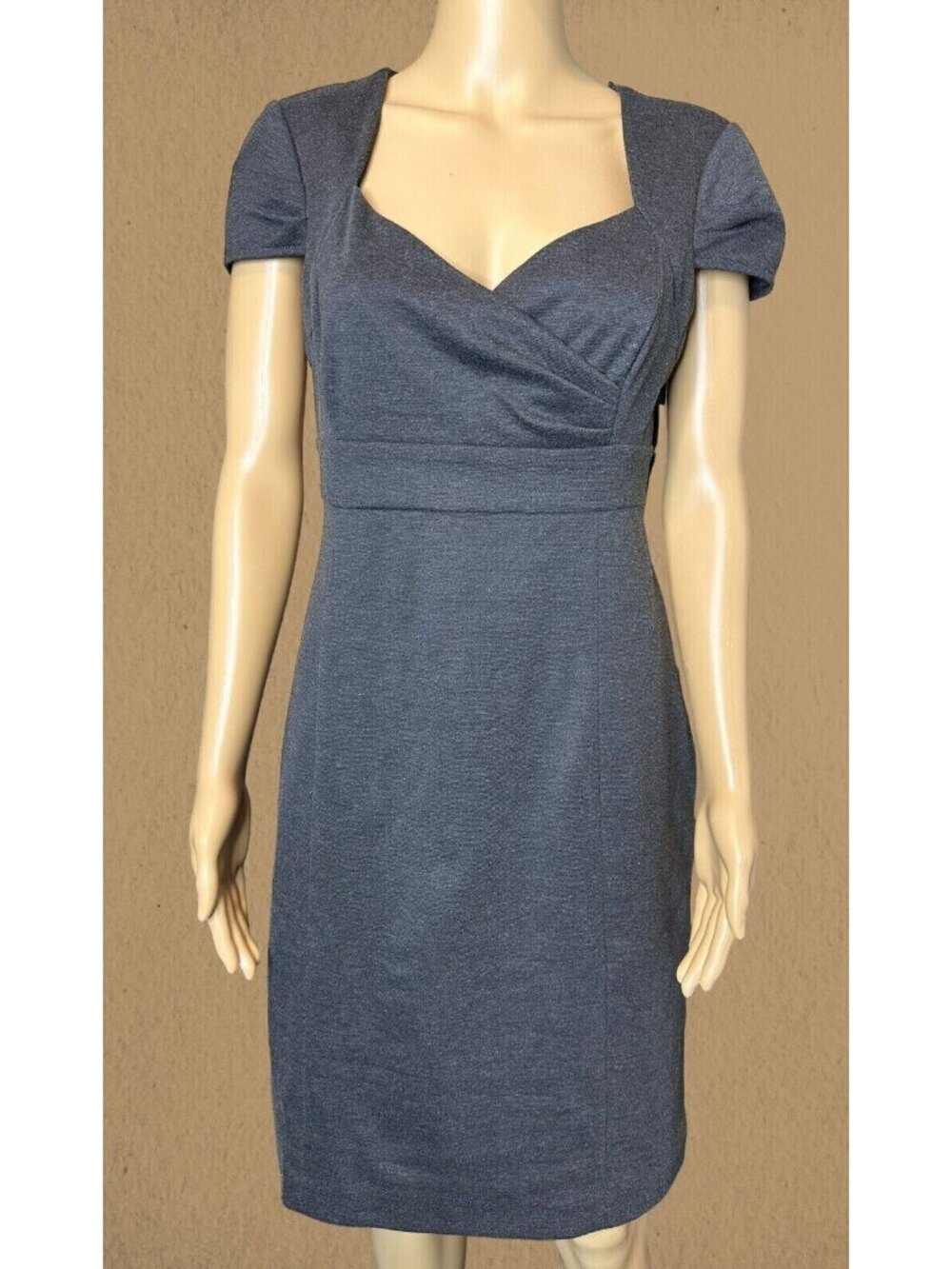 London Times Sheath Dress Size 10 L Gray Short Sleeves High Waist Stretch